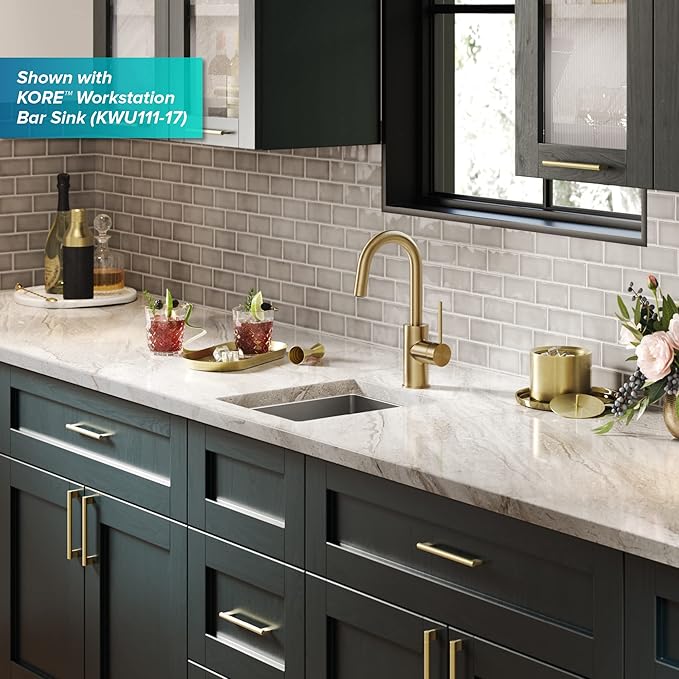 KRAUS Oletto Single Handle Kitchen Bar Faucet with QuickDock Top Mount Installation Assembly in Spot Free Antique Champagne Bronze, KPF-2600SFACB