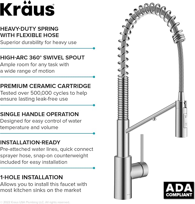 KRAUS Oletto 2-in-1 Commercial Style Pull-Down Single Handle Water Filter Kitchen Faucet for Reverse Osmosis or Water Filtration System in Spot-Free Stainless Steel, KFF-2631SFS