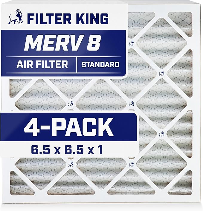 Filter King 6.5x6.5x1 Air Filter | 4-PACK | MERV 8 HVAC Pleated A/C Furnace Filters | MADE IN USA | Actual Size: 6.5 x 6.5 x .75"