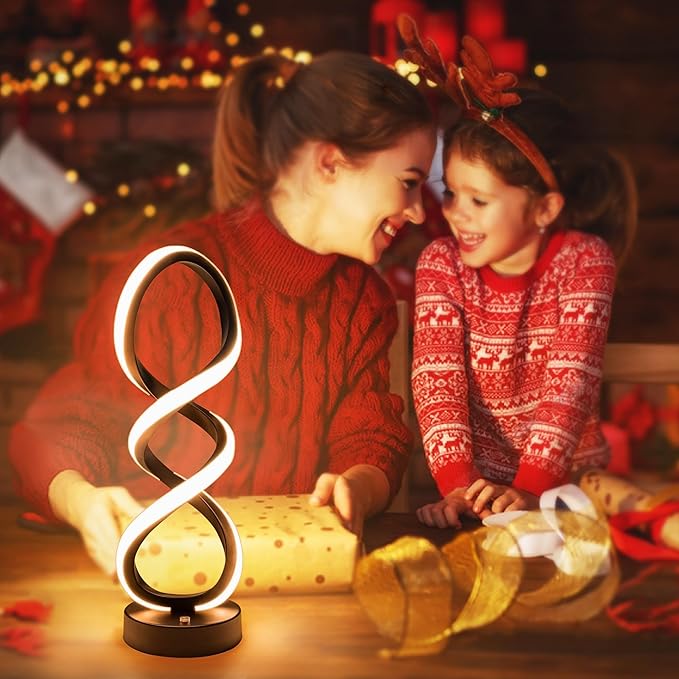 Modern Table Lamp, 7 Colors 10 Light Modes Spiral Design Table Lamp, Touch Dimmable Nightstand Lamp, Unique Bedside Lamp for Living Room, Bedroom, Cool Lamps, Black
