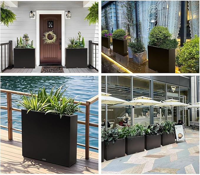 Metal Large Rectangular Planter Box Outdoor 30" H x 34" W x 10" D,Tall Flower Pot with Quick Installation,Long Black Planters for Outdoor Plants with Drainage Holes for Plants,Patio,Garden