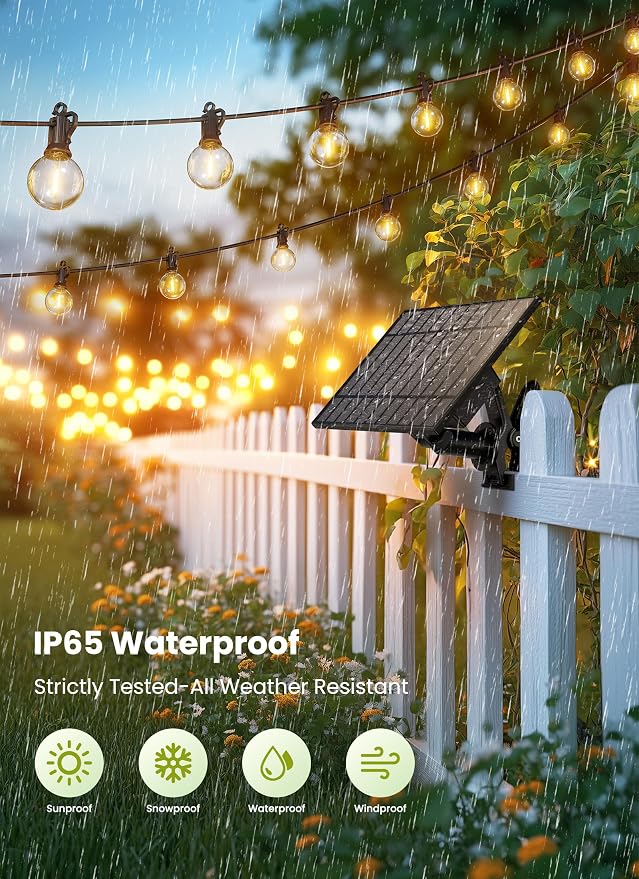 Brightown 158FT Solar String Lights Outdoor Waterproof with Remote, Solar Patio Lights with 75 Shatterproof LED Bulbs, 3 Light Mode, Dimmable & Timer, Hanging String Lights for Porch Garden Bistro