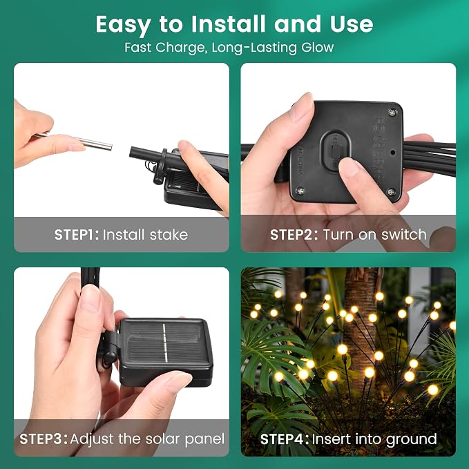 Solar Garden Lights, LED Swaying Solar Lights Outdoor Waterproof, Warm White Firefly Outdoor Decorative Lights, Garden Decor, Yard, Patio, Pathway Decoration Gardening Gifts (6 Pack)