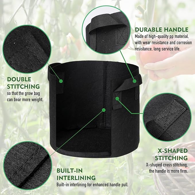 WEIFENG 1-Pack 100 Gallon Grow Bags Heavy Duty Potatoes Bag Black Plant Pots with Handles
