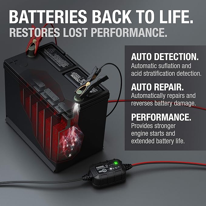 NOCO GENIUS2: 2A 6V/12V Smart Battery Charger – Automatic Maintainer, Trickle Charger & Desulfator with Overcharge Protection & Temperature Compensation – For Lead-Acid & Lithium Batteries