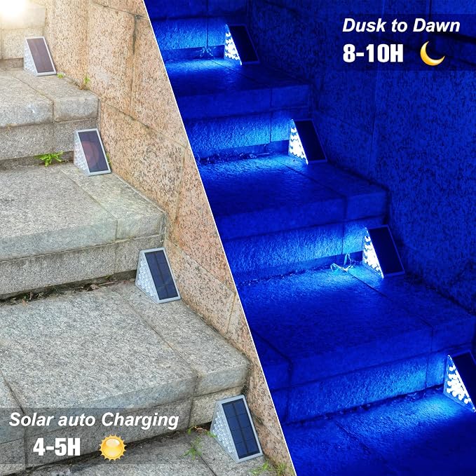 VOLISUN Solar Stair Lights 12 Pack, Solar Step Lights Outdoor Waterproof IP67, LED Outdoor Step Light,Outdoor Light Decor for Garden Stair, Deck, Front Step and Front Porch（Blue Lighting）
