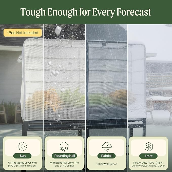 Frost Cover System for 2' x 4' Elevated Garden Bed - V Series, Winter Freeze Protection Covers for Outdoor & Patio Plants, Greenhouse Cover for Extending Growing Season, Garden Bed Not Included