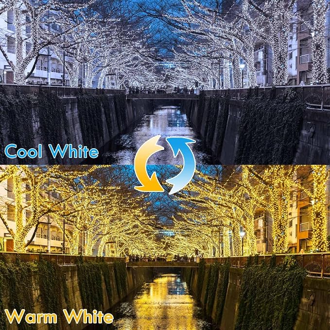 (Warm White ⇋ Cool White) Solar String Lights Outdoor, 2-Pack 80FT 200 LED Waterproof Copper Wire Solar Twinkle Lights for Outside with 8 Modes, Fairy Light for Tree Garden Wedding Patio Decorations