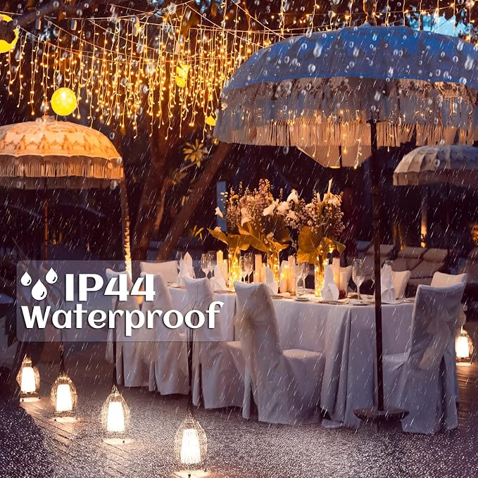 Icicle lights Outdoor - 33ft Christmas Lights with 400LED 75 Drops 8 Modes, Plug in Curtain String Lights Waterproof for Holiday Wedding Party Home Garden Bedroom Indoor Decoration, Warm White