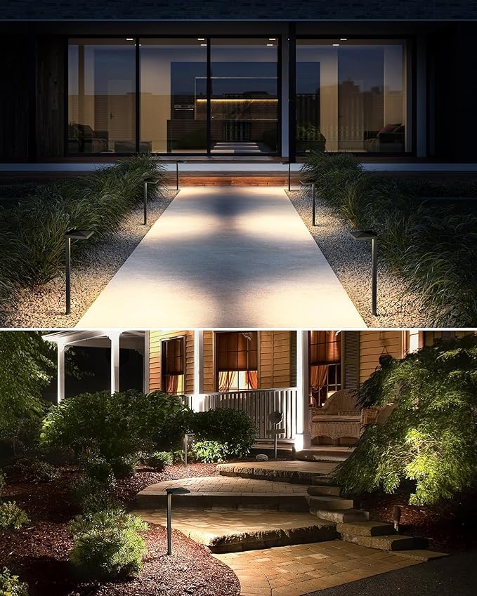 SUNVIE Low Voltage Landscape Lighting with Connectors 5W Anti-Glare LED Pathway Lights Wired Waterproof Outdoor Landscape Path Lights for Walkway Yard Garden Patio ETL Listed Cord, 8 Pack