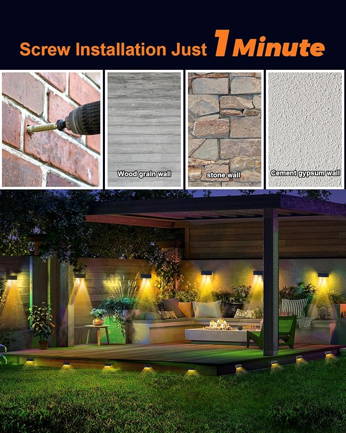 Solar Fence Lights Outdoor Waterproof LED Spot Lights, Warm White, Easy Install, Enhanced Security for Step, Wall, Deck, Patio, Yard, Stair, Walkway, Garden, Garage, Rail & Pool,DownSide-16Pack