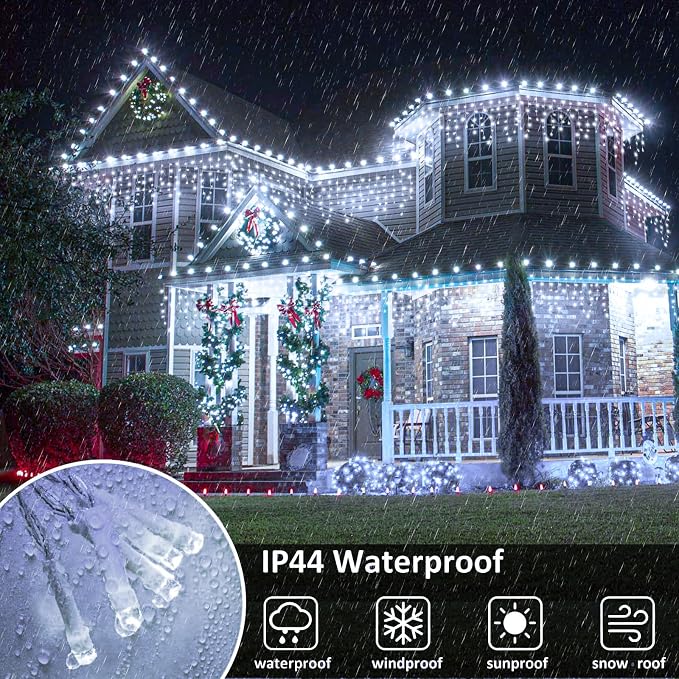 Icicle Christmas Lights Outdoor - 66FT 640 LED Icicle Lights for Outside with 8 Modes Timer, 120 Drops Waterproof Connectable String Lights Indoor for Patio Garden Holiday Decorations, Cool White