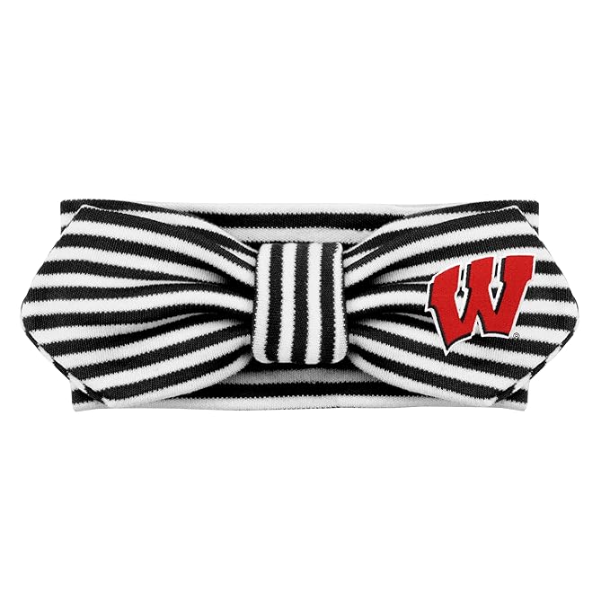 Creative Knitwear Wisconsin Badgers Infant Girls Black/White Striped Hair Knot Headband Embroidered Logo - Size Newborn - 4T