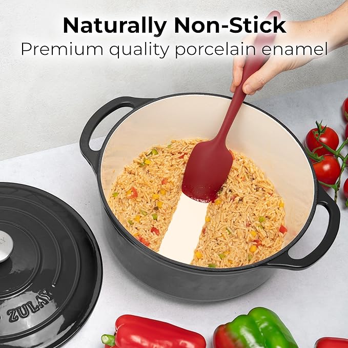 Zulay Kitchen 6 Quart Enameled Cast Iron Dutch Oven Pot with Lid – Premium Durability & Oven Safe up to 500°F – Heavy Duty Cookware Perfect for Bread Baking, Stews, Braising & Roasting – Black
