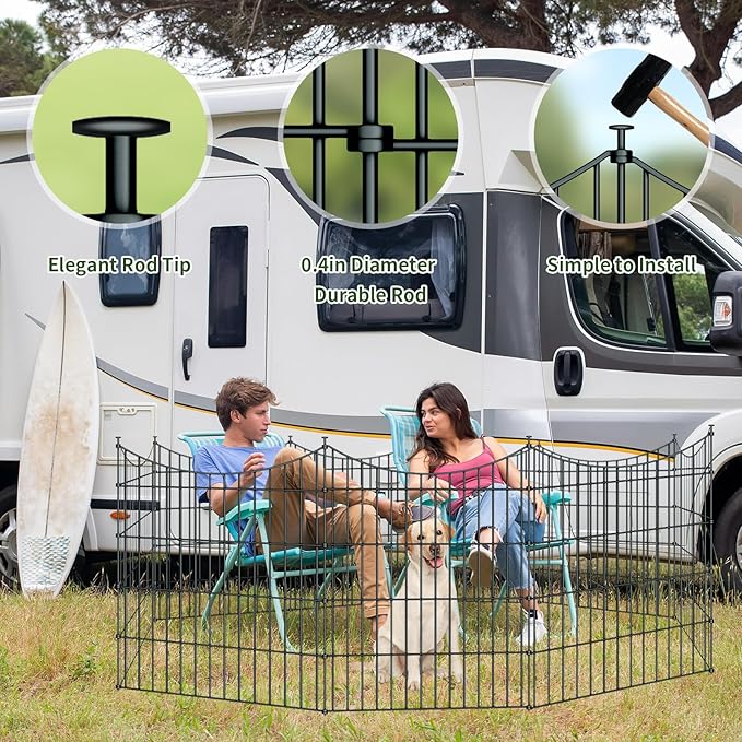 10 Panels Garden Fence Dog Fence Outdoor for Yard, 32in H x 23.6ft L Rustproof Metal Fencing with Ground Stakes | No Dig Animal Proof Containment for Pets/Rabbits | Durable Patio Security Panels