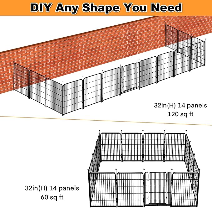 Garden Fence with Gate 32 in(H)×26.6 Ft(L) 12 Panels, Heavy Duty Iron Animal Barrier Fence for Yard, Suitable for Indoor Pet Fence Or Outdoor Dog Fencing