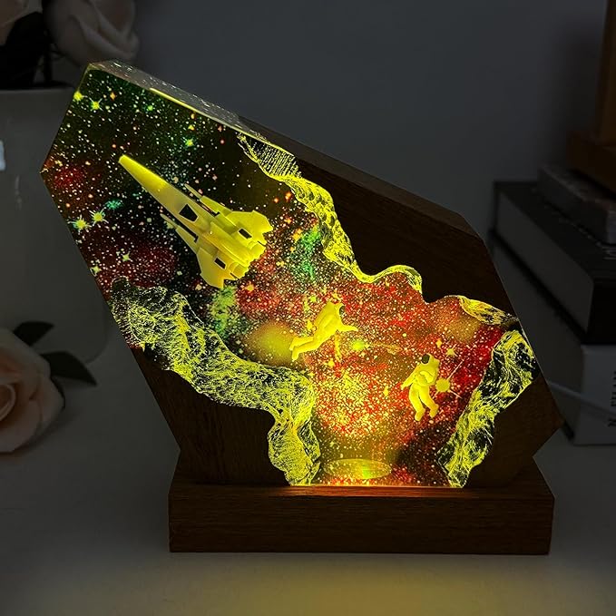 Epoxy Space Resin Lamp, Handmade Astronaut Lamp with USB Port, Multi-Color LED Light, Ideal Home Bedroom Decor, Space Gifts for Men and Women, Unique Astronomy Gifts for Galaxy Enthusiast (8"x5")