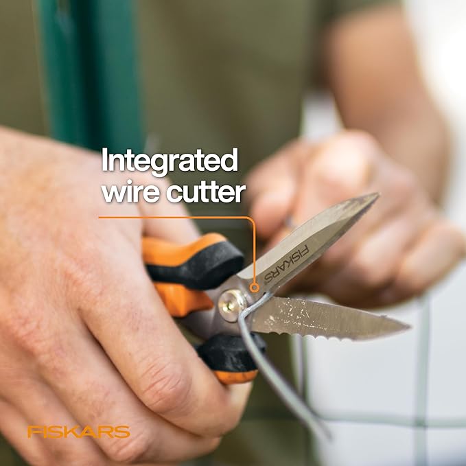 Fiskars Pruning Shears for Gardening, Multipurpose 8" Garden Shears with Sheath and SoftGrip Handle, Great for cutting Nursery Pots, Bags, and Wire