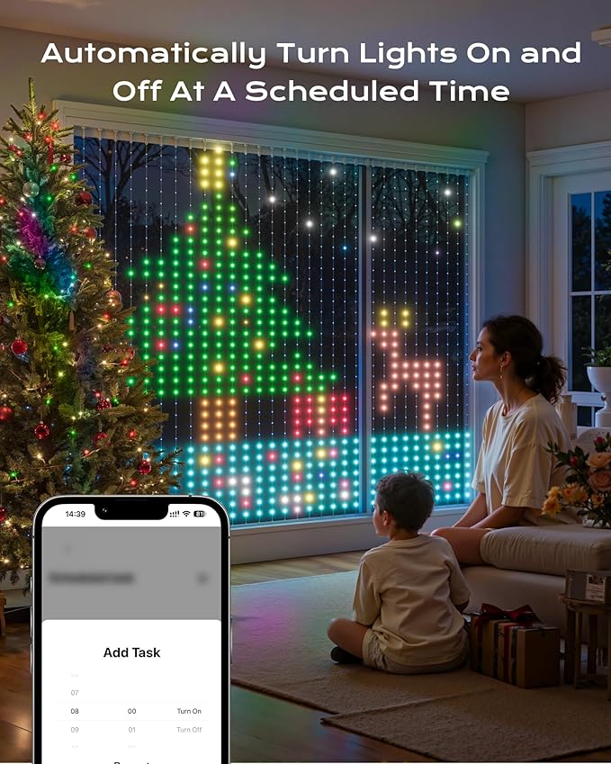 540 LEDs Smart Curtain Lights with DIY GIF, 4.9x6.6ft Color Changing Christmas Wall Lights with APP, IP65 Waterproof String Fairy Lights for Indoor Outdoor Bedroom Window Garage