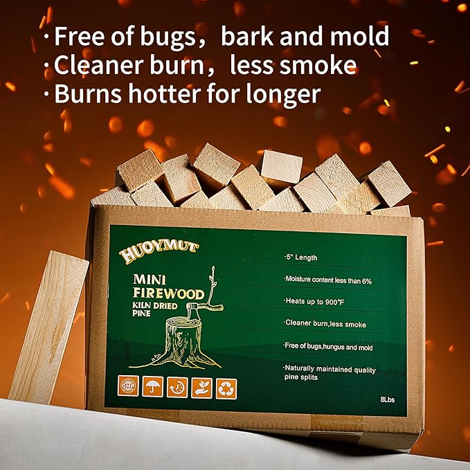 Mini Fire Sticks Wood with 10pcs Fire Color Changing Packets,5" Lengths Kiln Dried Pine Small Firewood&Magic Colorful Flames Pack Great for Tabletop Firepits,Pizza Oven,Camping Essentials