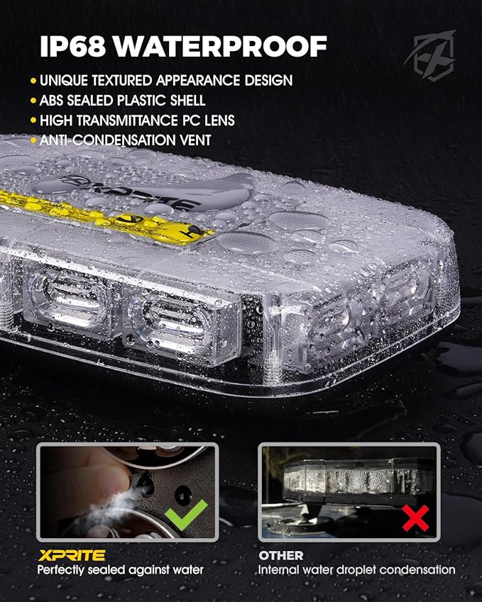 Xprite 2PCS Upgraded 12" 72LED Rooftop Mini Strobe Lights, Emergency Safety Flashing Beacon Light bar with Magnetic Base for 12V-24V Construction Vehicles, Trucks, Snow Plow, Postal Car (Amber/Green)