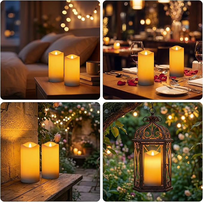 Livinlarge 3"x6" Large Outdoor Solar Candles Waterproof, Rechargeable Solar Powered Flameless Flickering LED Pillar Candle for Patio Yard Deck Window Table Decor, Holiday Gifts for Mom and Wife, 6pcs