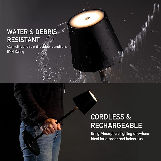 O’Bright Sandy- Cordless LED Floor Lamp for Outdoor/Indoor, Rechargeable, Water Resistant, Dimmable, Carry Light, Adjustable Height Stand Lamp for Patio, Living Room, Bedside, Table Night Lamp, Black