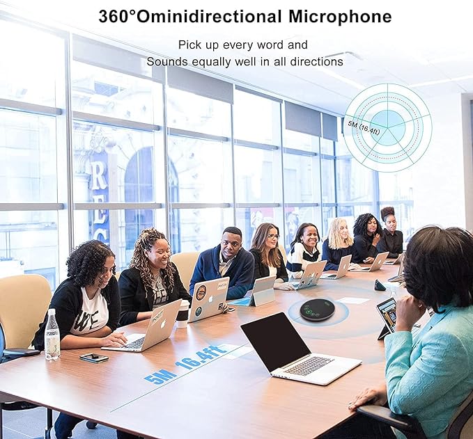 TONGVEO Bluetooth Speakerphone Conference Microphones, Wireless Conference Speaker 360°Voice Pick up with 4 AI Noise Cancellation Mics USB/Dongle/Bluetooth Connection 8 Hour Call Time for 8-12 People