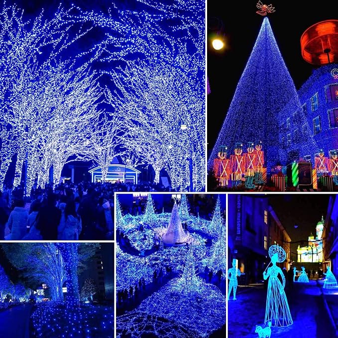 Solar String Lights Outdoor, 2-Pack 144FT 400 LED Solar Twinkle Lights for Outside Waterproof, Copper Wire 8 Lighting Modes Fairy Light for Garden Tree Party Birthday Xmas Patio Decor (Blue)
