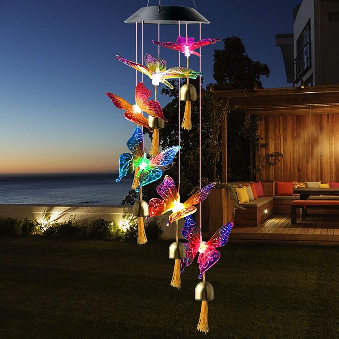 JOBOSI Butterfly Decorative Mobiles Gifts, Solar Wind Chimes, Mothers Day Wind Chime Gifts for mom, Women, Grandmother, Thanksgiving Gift, Mom Best Gift