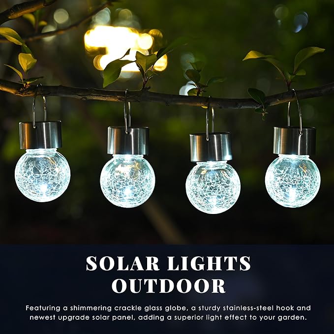 Solpex 12 Pack Hanging Solar Lights Outdoor,Solar Outdoor Lights Decorative, Solar Powered Waterproof Lights, Hanging Globe Light for Garden, Yard, Patio, Lawn, Flower Bed(Cold White)