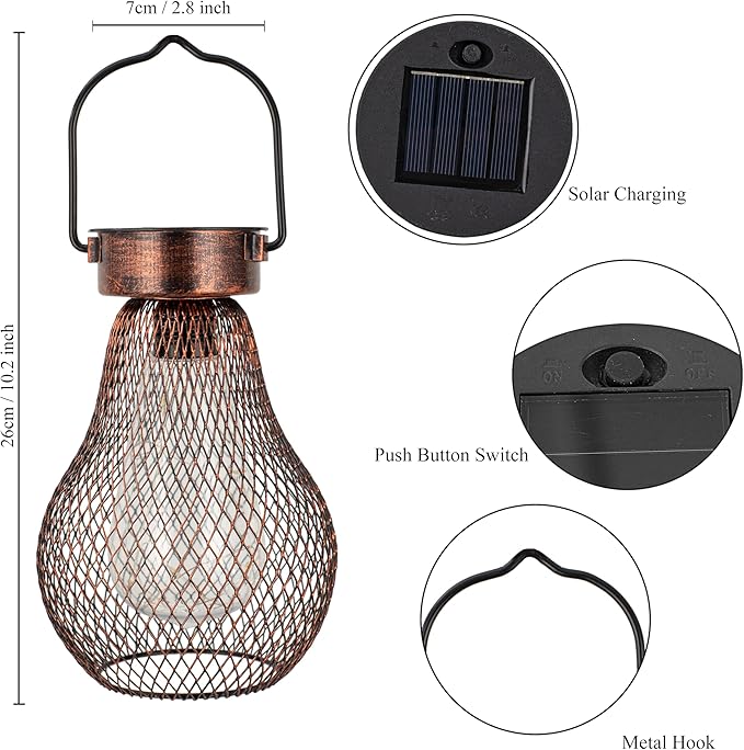 Solar Lanterns Outdoor Hanging Lights for Porch Waterproof,2 Pack Solar Lights Led Powered Lanterns Decorative for Outside Yard Garden Patio Pathway Decor
