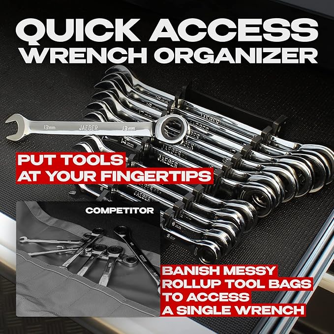 12pc MM/Metric TIGHTSPOT Ratcheting Wrenches - With Quick Access Wrench Organizer - Our standard in combination wrench sets from gear to tip