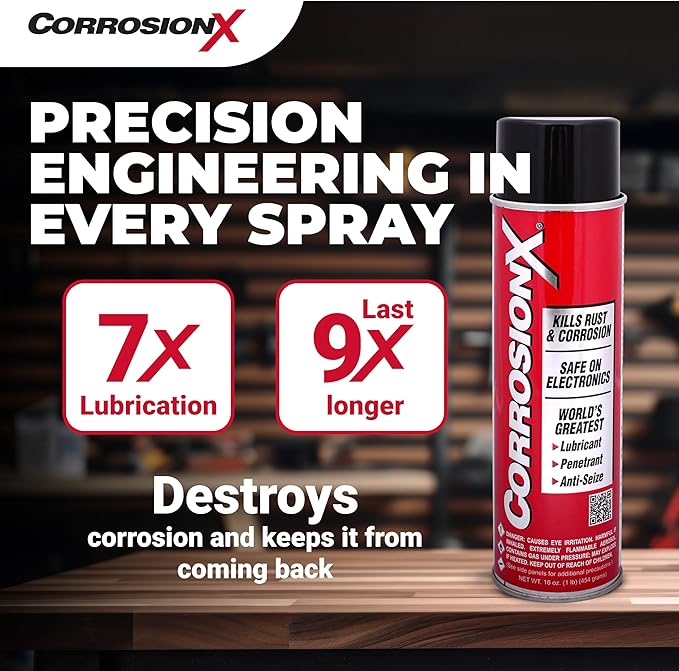 CorrosionX Rust Inhibitor, Industrial-Strength Dielectric Corrosion Prevention, Lubricant & Penetrant for Marine, Automotive, Electronics & RV, Protects Bolts, Cables, Engines, Parts, 4oz Applicator