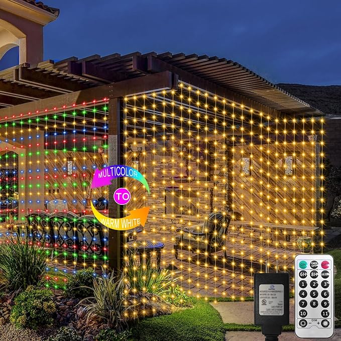 ZAIYW 10x10Ft Curtain Lights Connectable Warm White & Multicolor Changing 300 LED Curtain Lights Plug in with Remote Control Curtain String Lights Waterproof for Indoor Outdoor Decor