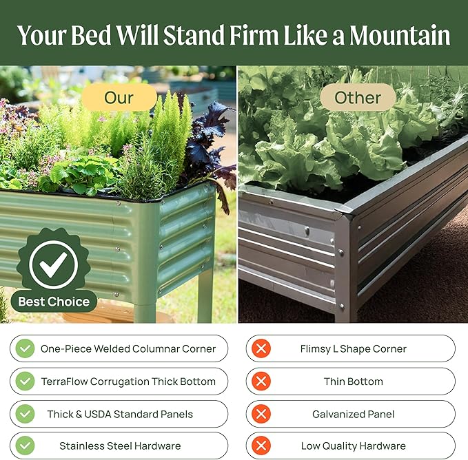 Rolling Elevated Raised Garden Bed-V Series, 2' x 4' Garden Beds with Legs & Storage Rack for Patio & Porch, 700 Lbs Weight Capacity, Outdoor Planter Box for Vegetables Flower Herbs, Olive Green