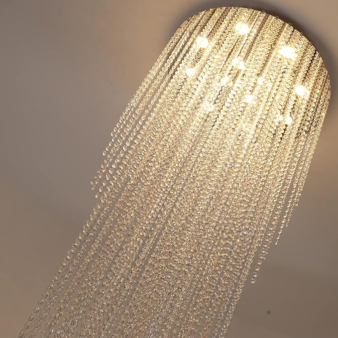 Flashing God H102'' High Ceiling Chandeliers for Entryway Modern Crystal Chandelier Large Foyer Chandeliers Modern Raindrop Chandelier for Villa Staircase,Pendant Light Fixtures