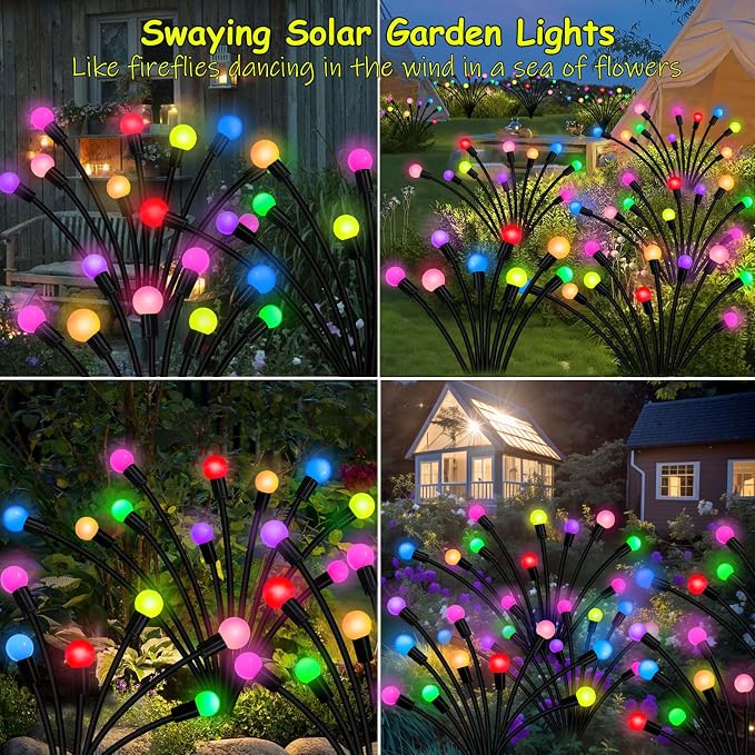 Kohlrabi Solar Garden Lights Outdoor, 6 Pack 48 LED Solar Firefly Lights Waterproof, Sway by Wind, Swaying Light for Yard Patio Backyard Garden Planter Flower Bed Pathway Outdoor Decoration