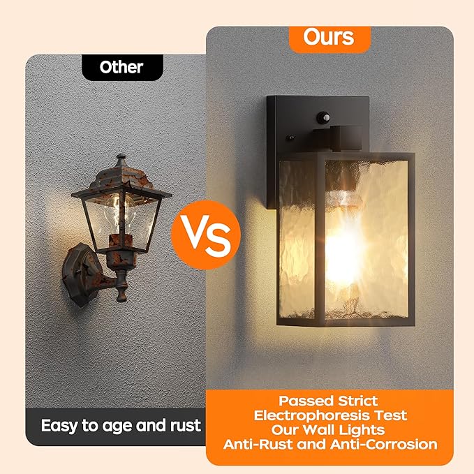 WIHTU Dusk to Dawn Outdoor Lighting Fixtures, Black Exterior Front Porch Light, Sensor Wall Sconce Lamp, Waterproof Wall Lantern, Anti Rust Outside Coach Lights for House, Doorway, Garage