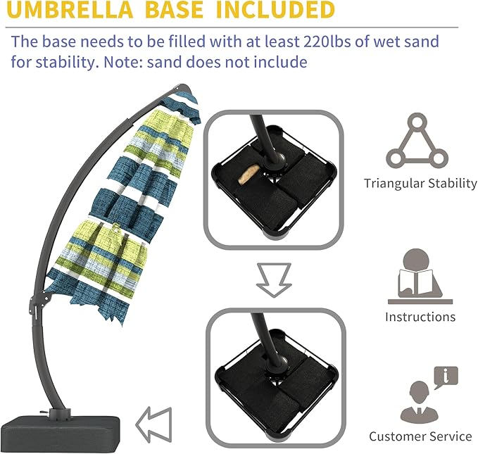 Kingdura 12ft Offset Cantilever Patio Umbrella with Base Included, Large Round Aluminum Outdoor Umbrella, 360° Rotation & Infinite Tilt, Heavy Duty Frame for Deck Pool Backyard, Green Stripe