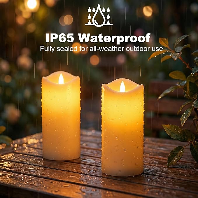 Livinlarge 3"x6" Large Outdoor Solar Candles Waterproof, Rechargeable Solar Powered Flameless Flickering LED Pillar Candle for Patio Yard Deck Window Table Decor, Holiday Gifts for Mom and Wife, 6pcs