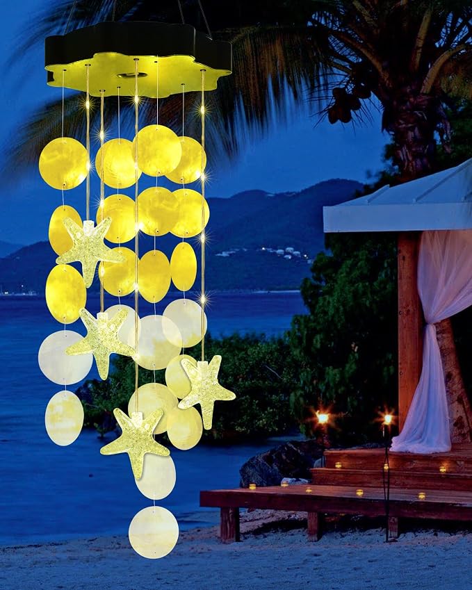 Toodour Solar Wind Chimes for Outside, Shells Light Gifts for Mom Grandma Women Wife Girls, Waterproof Solar Outdoor Decorative Mobile Light for Holiday Garden Porch Yard Outdoor Decor (Warm White)