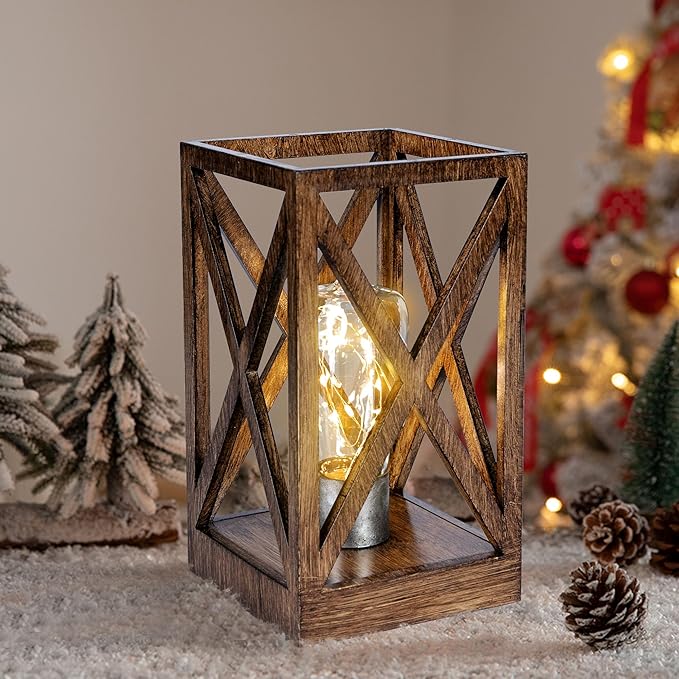 WINGBO Retro Battery Powered Table Lamps, Battery Operated Cordless Lamp, Portable Nightlight Decorative Light for Living Room Dining Room Bedroom Entryway Patio Backyard, Faded Brown Finish