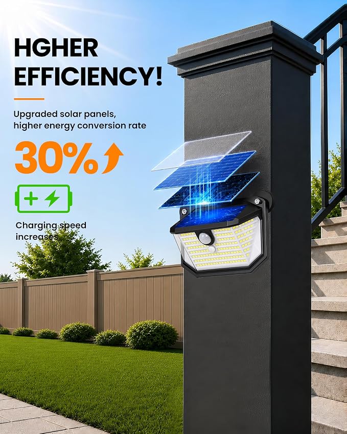 Magnetic Solar Step Lights Outdoor, 178 LED 800LM Solar Stair Lights Motion Sensor, No Drill Magnetic Fence Lights for Metal Railings, Deck, Porch, IP65 Waterproof Outdoor Solar Lights 1Pack