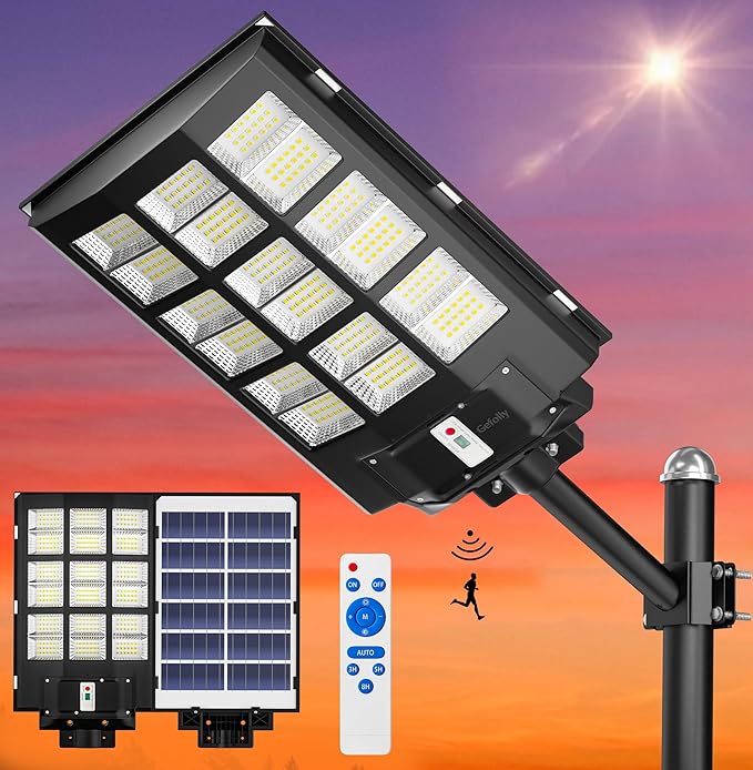 Gefolly SL-3600W Solar Street Lights Outdoor, 360000LM Commercial Parking Lot Light Dusk to Dawn, 6500K Security Flood Motion Sensor Light for Basketball Court, Road, Garden