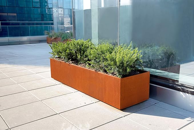 Plantercraft Large Rectangular Planters for Outdoor Plants | 96x18x36 Corten Steel Planter for Privacy & Patios | Extra Large Outdoor Planter Box | Heavy-Duty 11-Gauge Steel, Fully Assembled