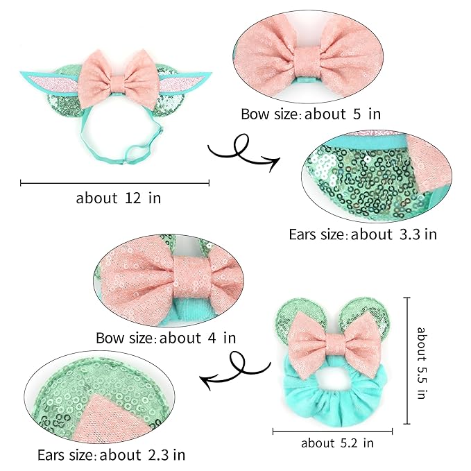 bianbaistar Newborn Bows for Girls Toddler Hair Bows Elastic Adjustable Headband Mouse Ears Yoda Scrunchies Essencial Accessories for Trip Headwear for Women (Yodapinkbow)