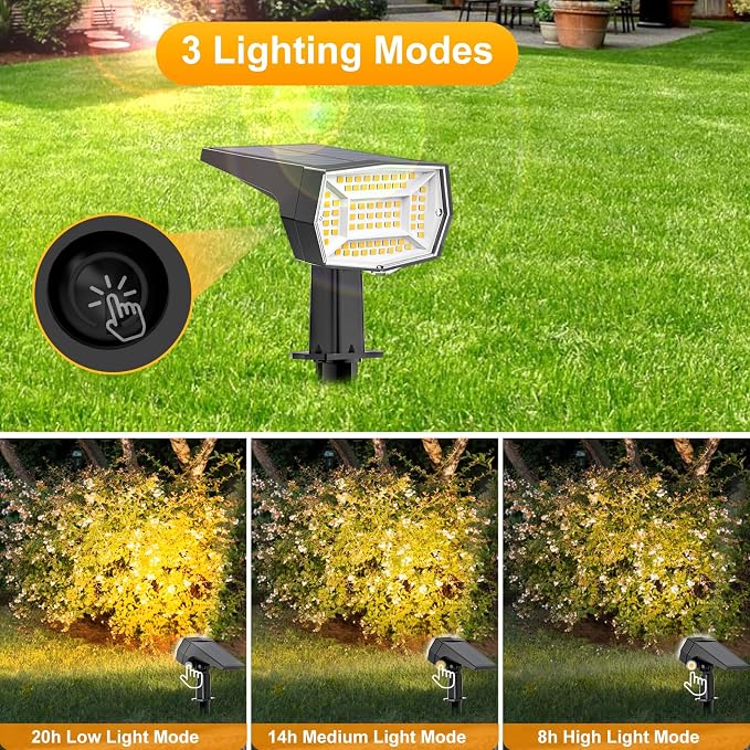 Fabrito 72 LEDs Solar Spot Lights Outdoor Waterproof, 3 Modes Landscape Spotlights, Dusk to Dawn Solar Powered Flood Wall Lights for Outside, Solar Garden Lights for Yard Porch 6 Pack (Warm White)