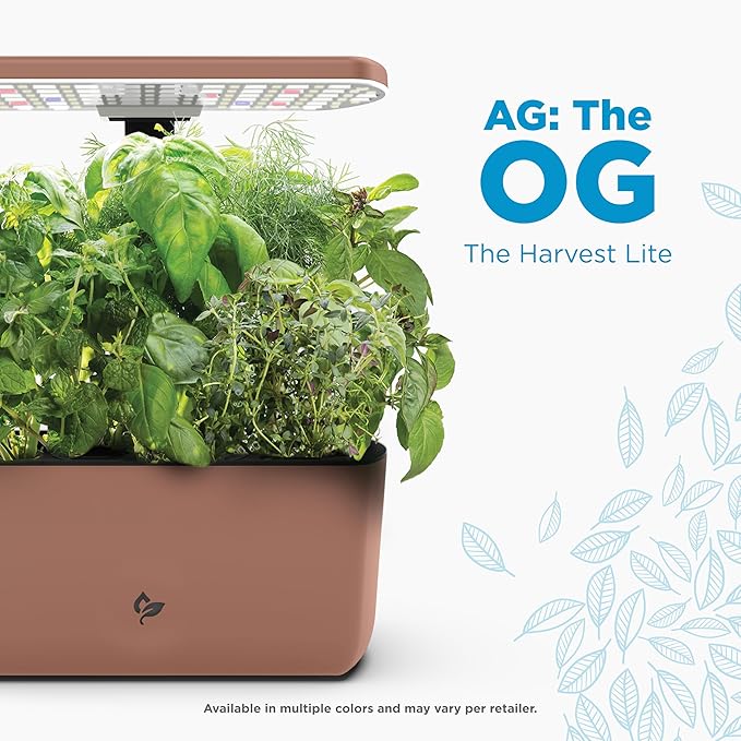 AeroGarden Harvest Lite in Mocha, Soil-Free Indoor Hydroponic Garden with LED Grow Light for Year-Round Gardening of up to 6 Herbs and Vegetables