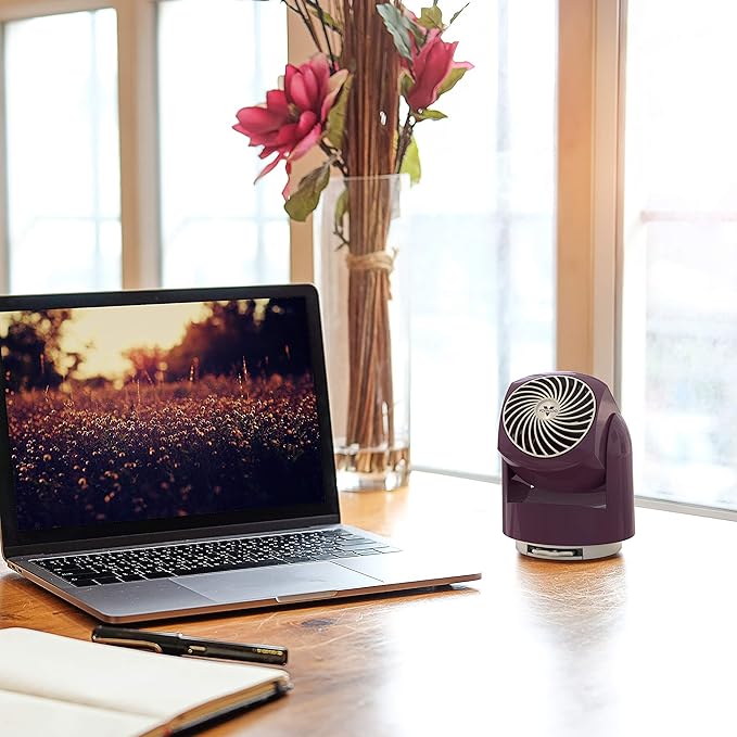 Vornado Flippi V6 Compact Air Circulator Fan, Quiet Portable Travel Fan for Desk or Bedroom, Adjustable Head, 2 Speeds, Plum